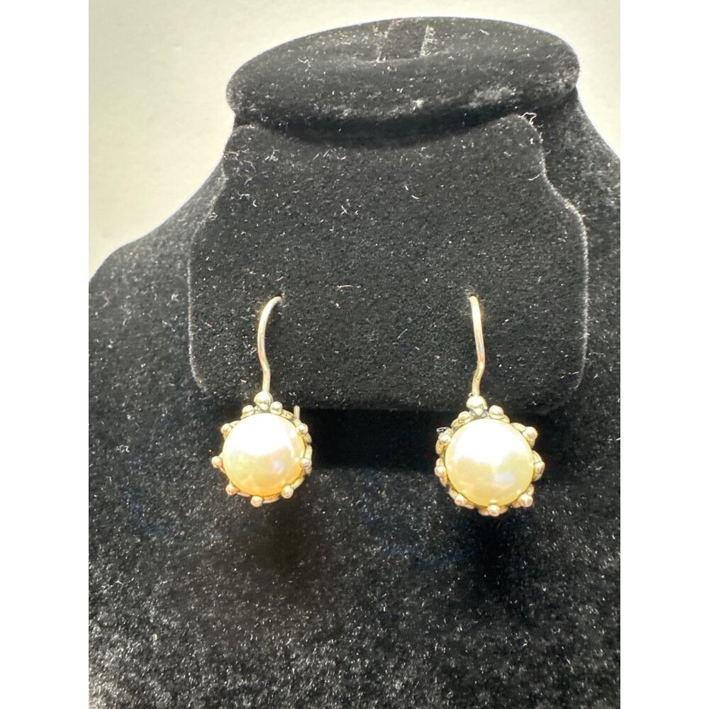 Vintage Sterling Silver Israel Pearl Drop Earrings Elegant Ornate Design Feminin